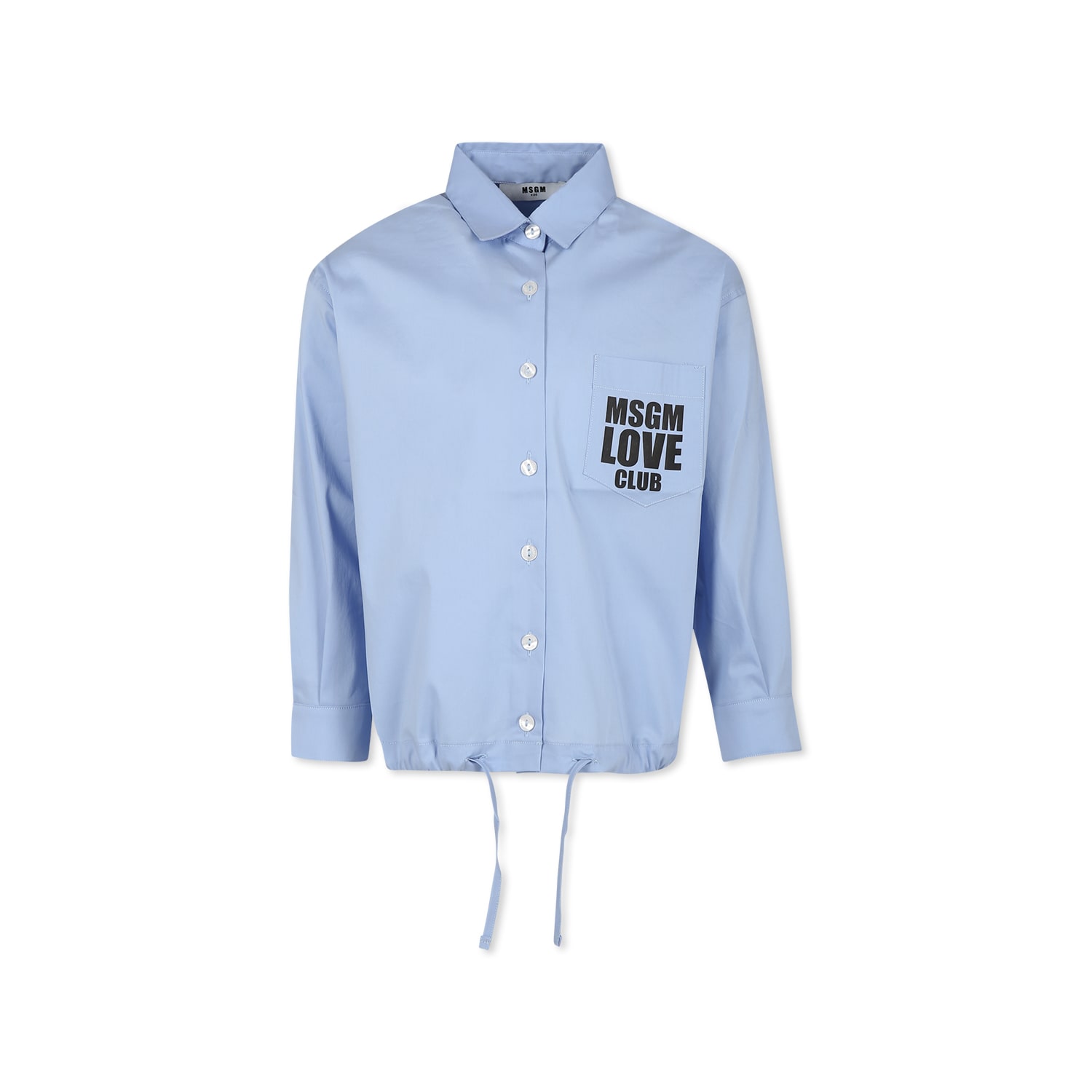 Shop Msgm Light Blue Shirt For Girl With Logo