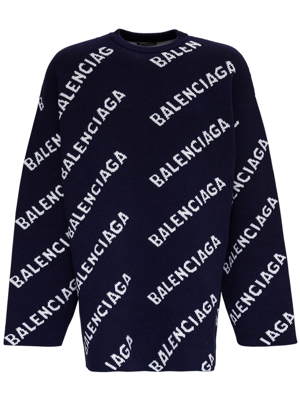 Balenciaga Wool Blend Sweater With Allover Logo