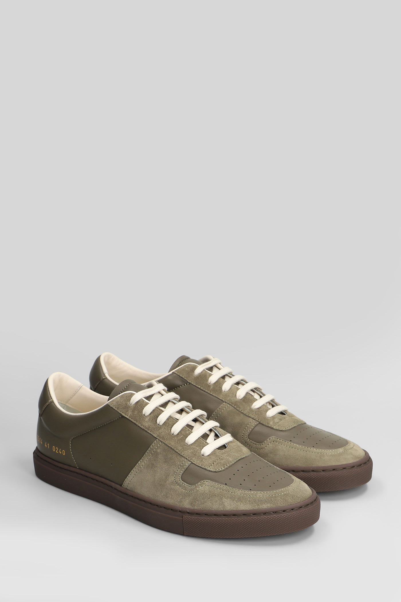 Common Projects Bball Slim Sneakers In Green Suede And Leather In Green
