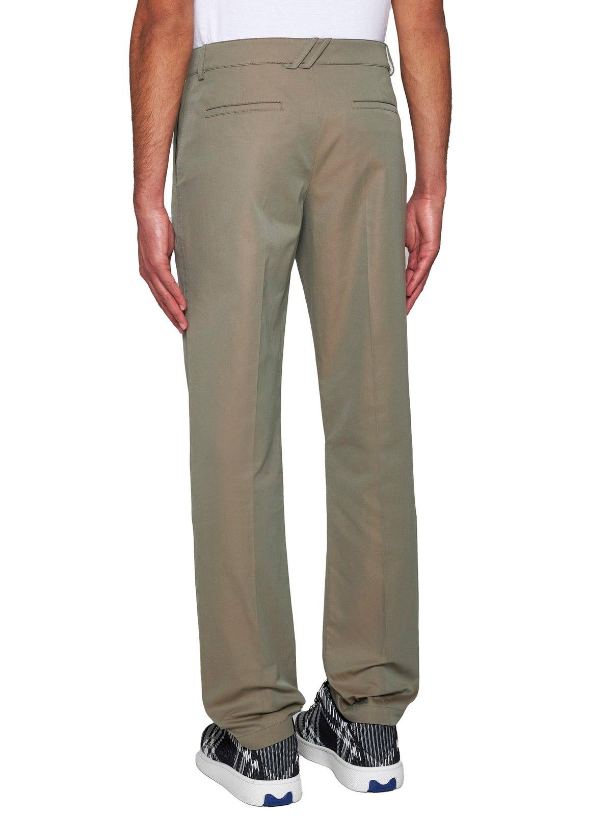 Shop Burberry Mid Rise Straight-leg Trousers In Green