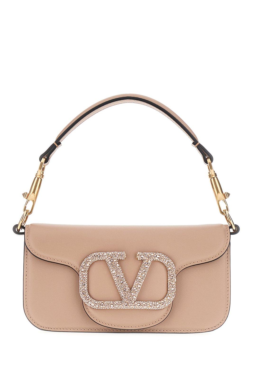 Valentino Logo Embellished Chain Linked Small Shoulder Bag In Pink
