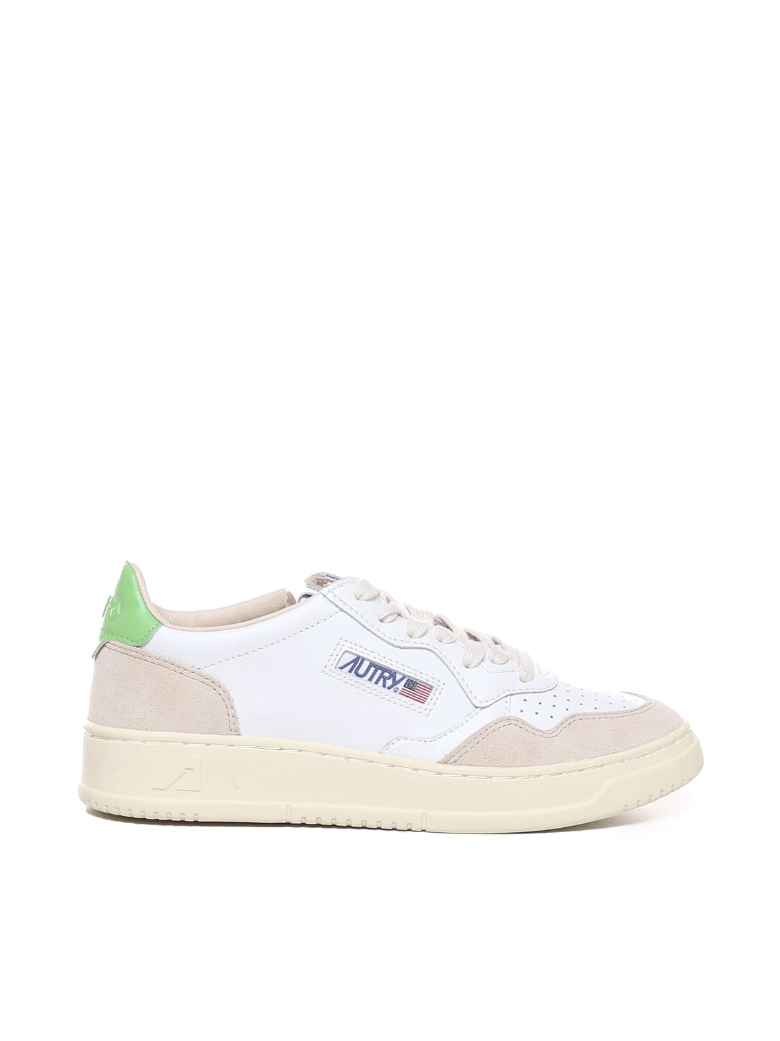 Autry Sneakers Medalist Basse In Pelle E Camoscio In White, Green