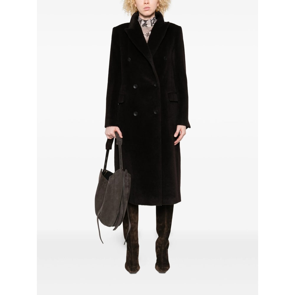 Tagliatore Long Double-breasted Wool Coat Belted Waist In Brown