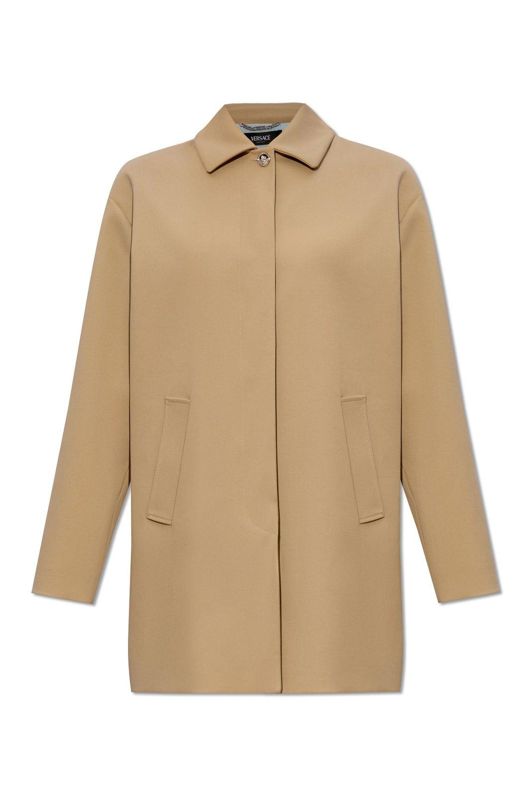 Shop Versace Medusa Head-buttons Long-sleeved Coat In Sand