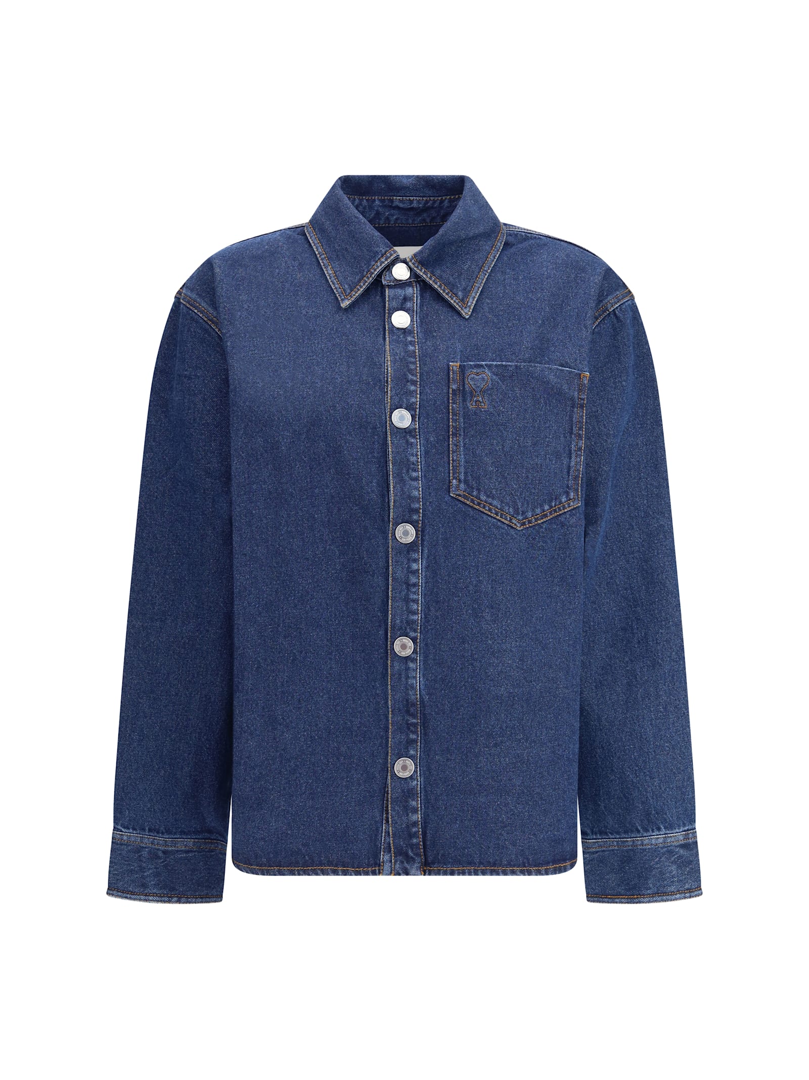 Ami Alexandre Mattiussi Ami De Coeur Cotton Denim Overshirt In Blue