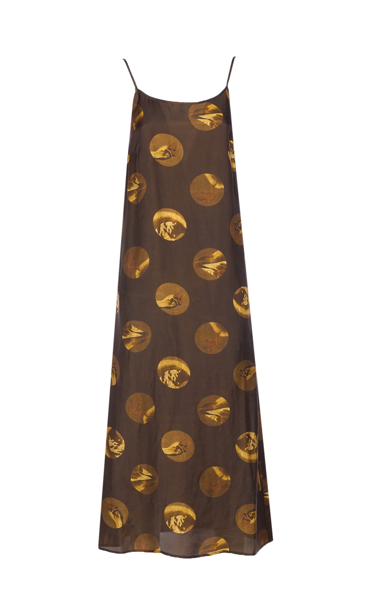 Uma Wang Anaya Brown Sleeveless Dress With Round Neck And All-over Motif In Viscose Blend Woman In Brown