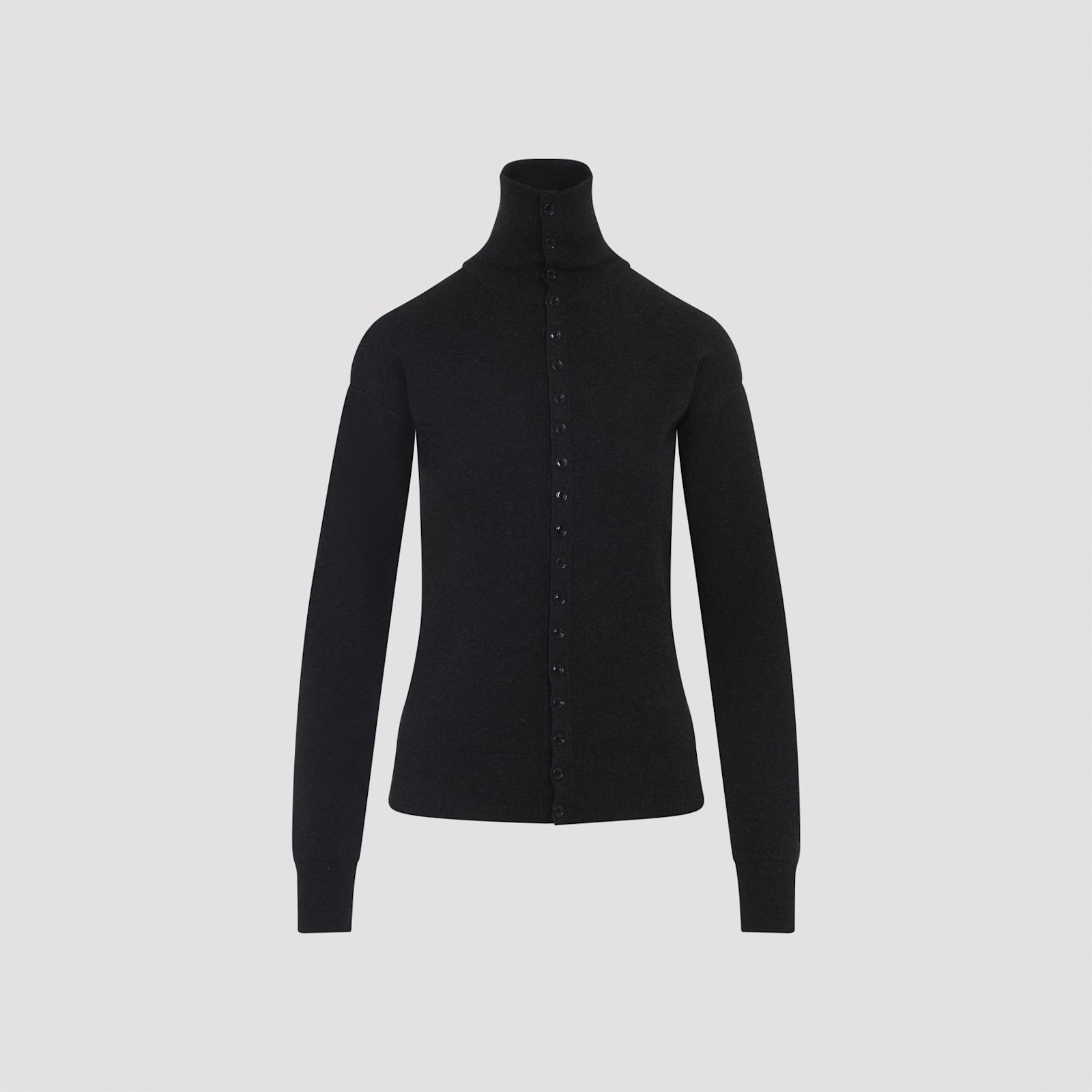 Lemaire High Neck Long Sleeve Button Cardigan In Black