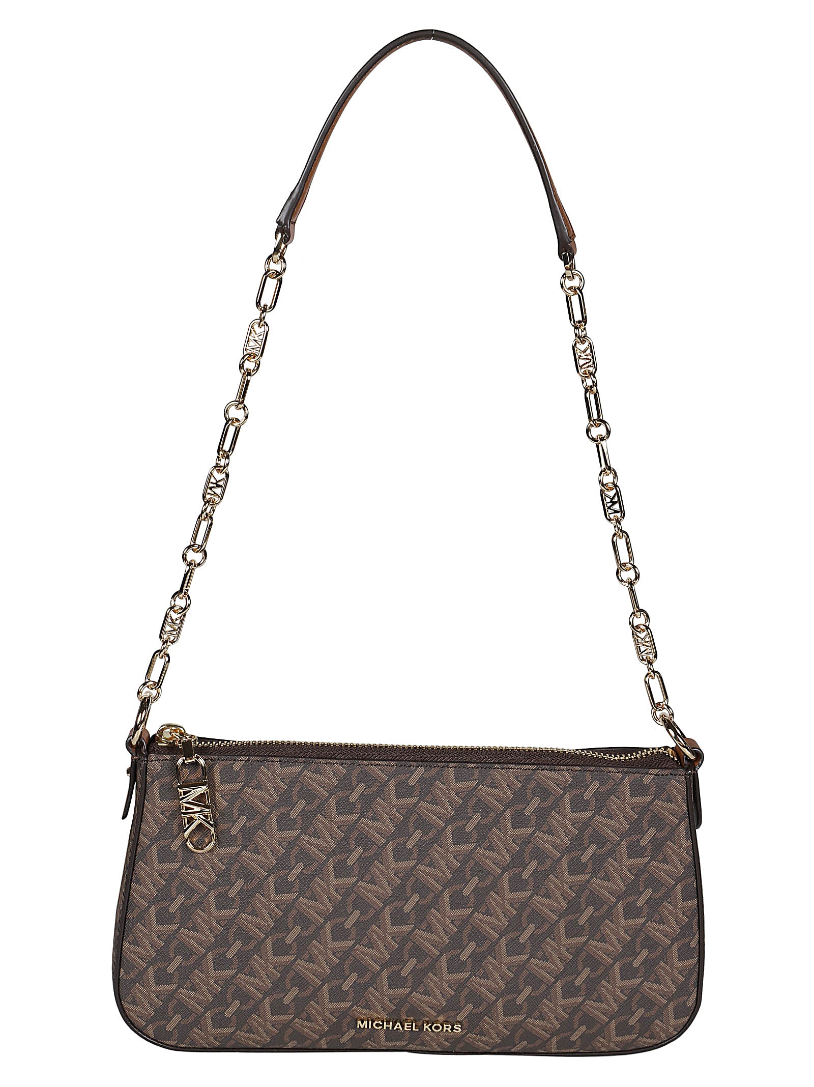 Shop Michael Kors Medium Empire Chain Pouchette In Brown/luggage