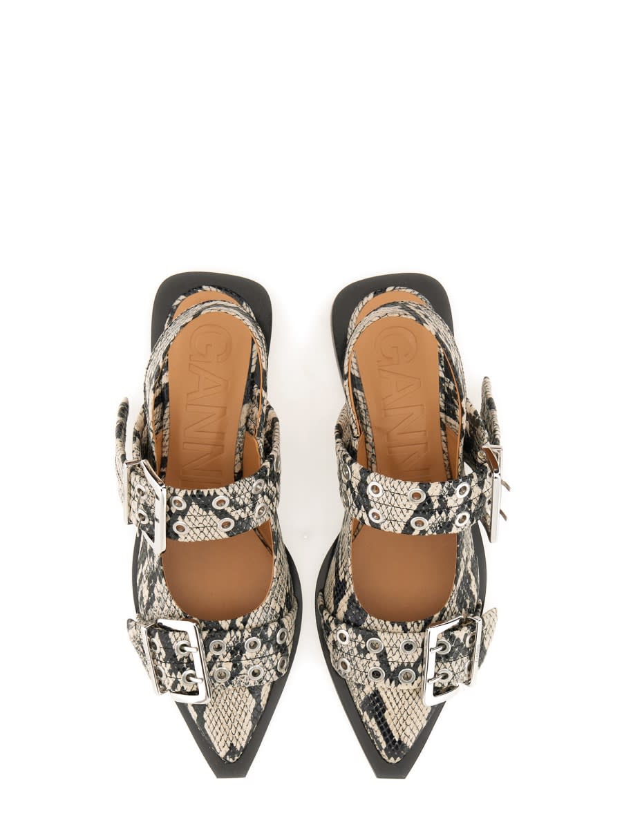 Shop Ganni Ballerina With Buckle In Animalier