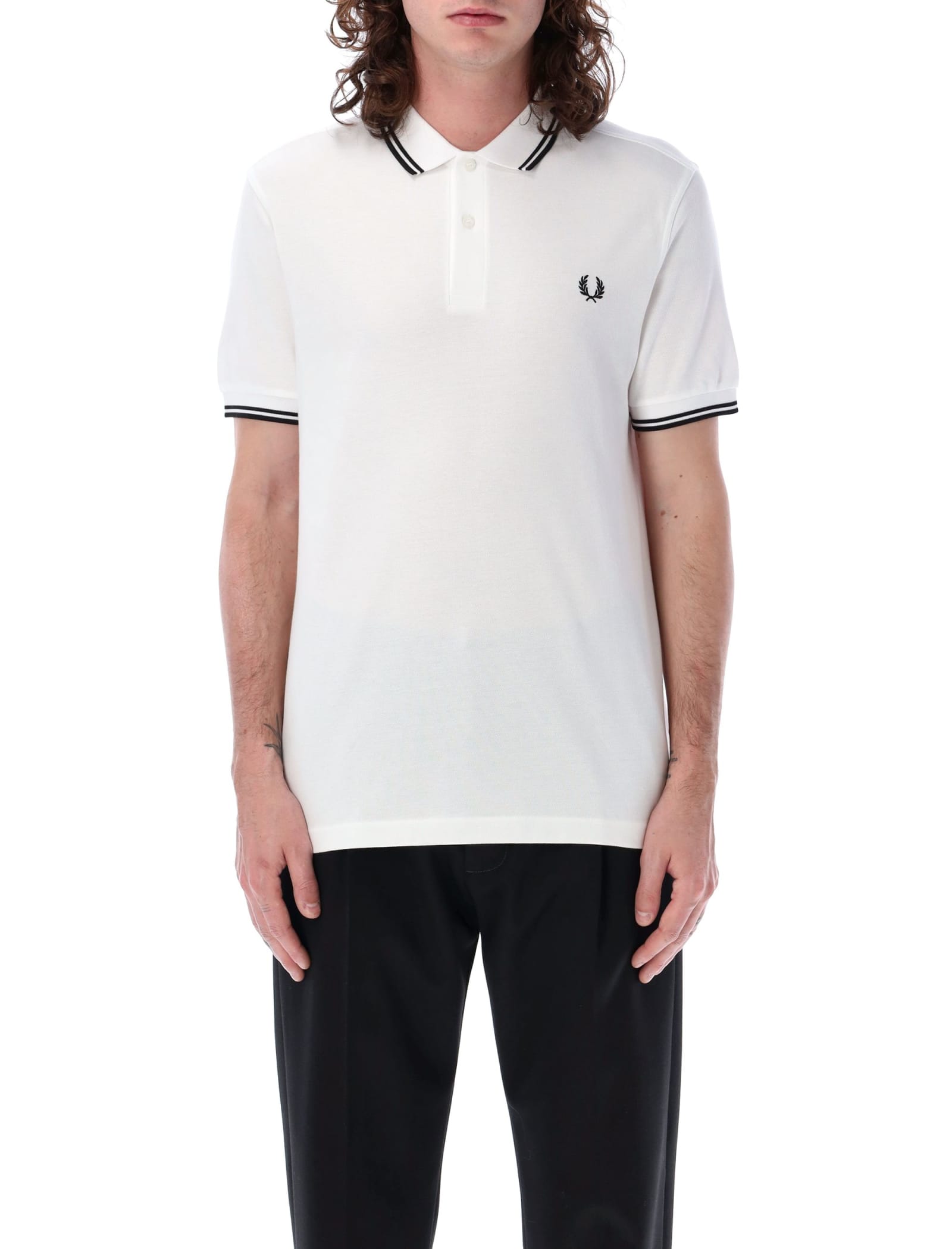 Shop Fred Perry The Twin Tipped Piqué Polo Shirt In White Black