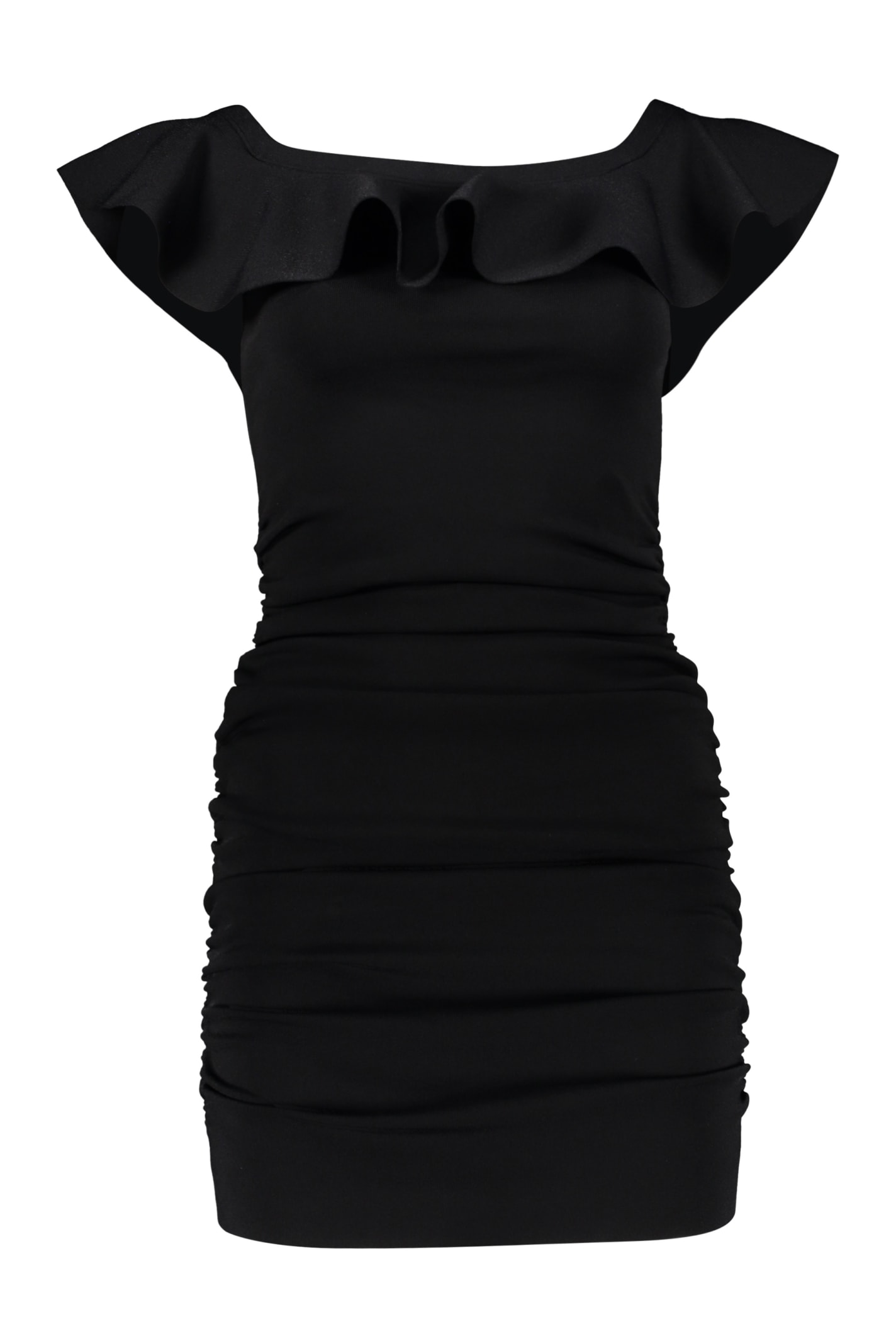 Shop Celine Ruffled Mini Dress In Black