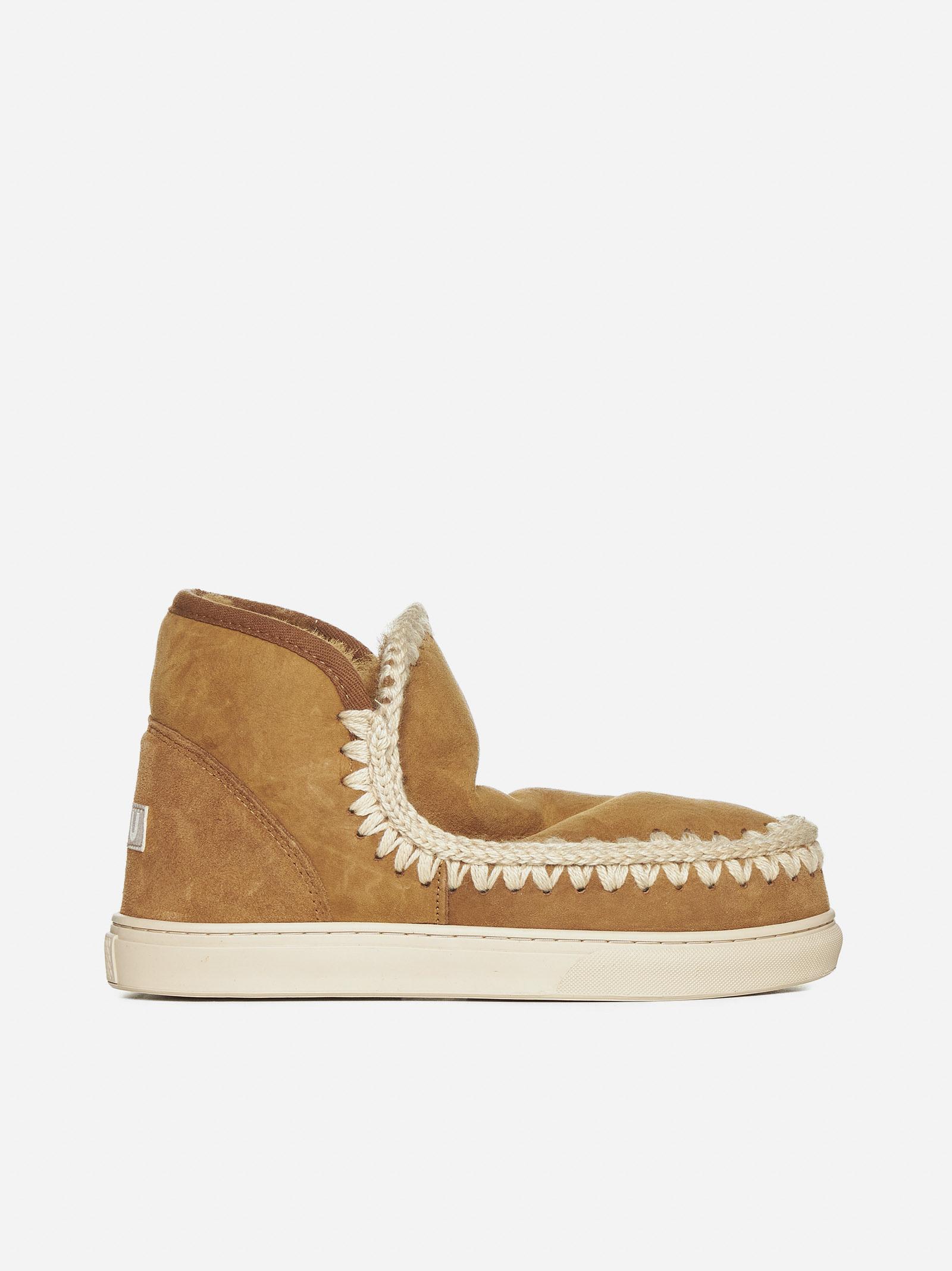 Shop Mou Eskimo Suede And Shearling Ankle Boots In Brown