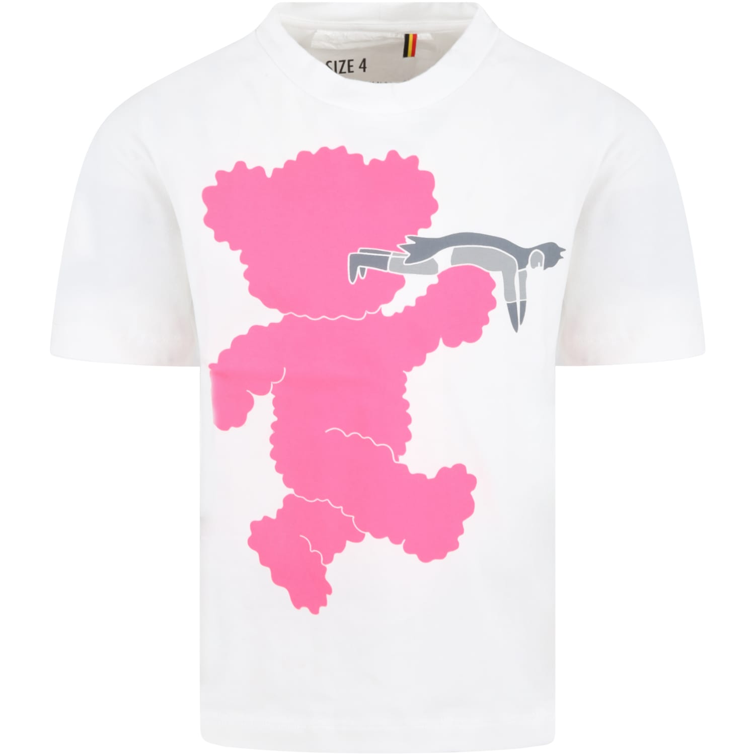 Caroline Bosmans White T-shirt For Kids With Neon Pink Bear