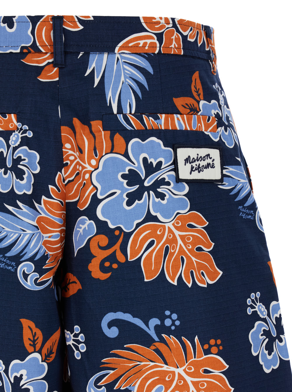 Shop Maison Kitsuné Blue Bermuda Shorts With Floral Print In Cotton Man