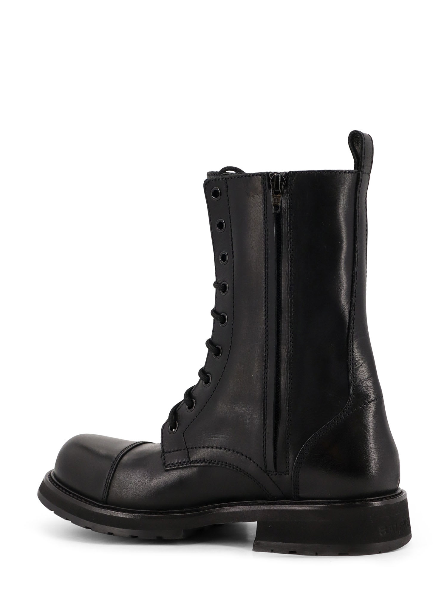 Balenciaga Leather Truck Laceup Boot In Black
