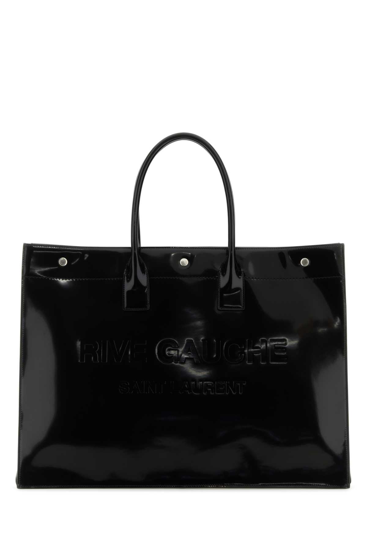 Shop Saint Laurent Black Leather Large Rive Gauche Shopping Bag In Ner0