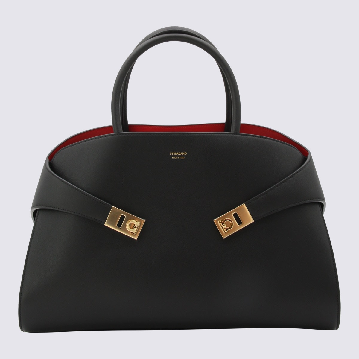 Ferragamo Structured Shoulder Bag Top Handles In Black