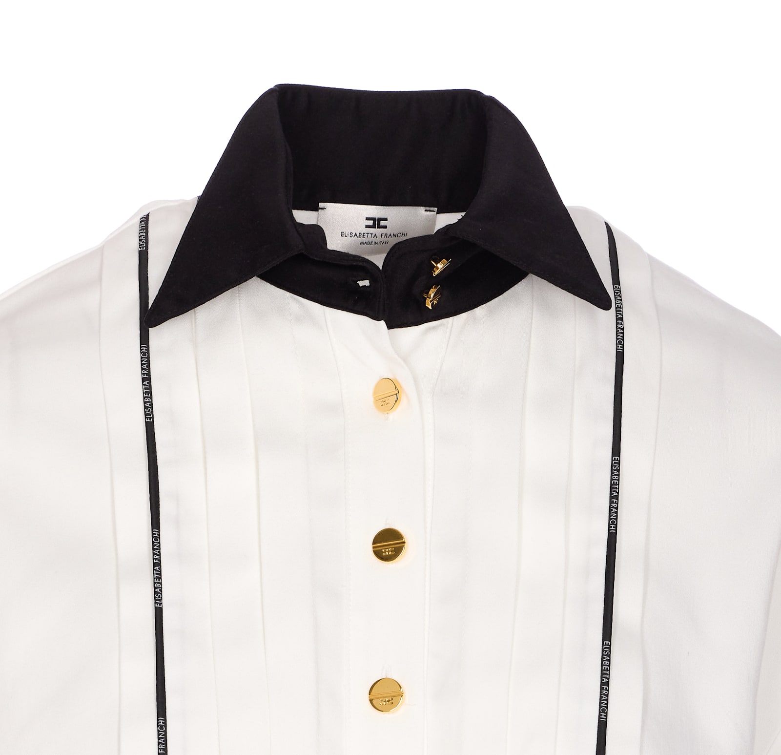 Elisabetta Franchi Casual Contrast Collar Crewneck Embroidered Long Sleeves In White