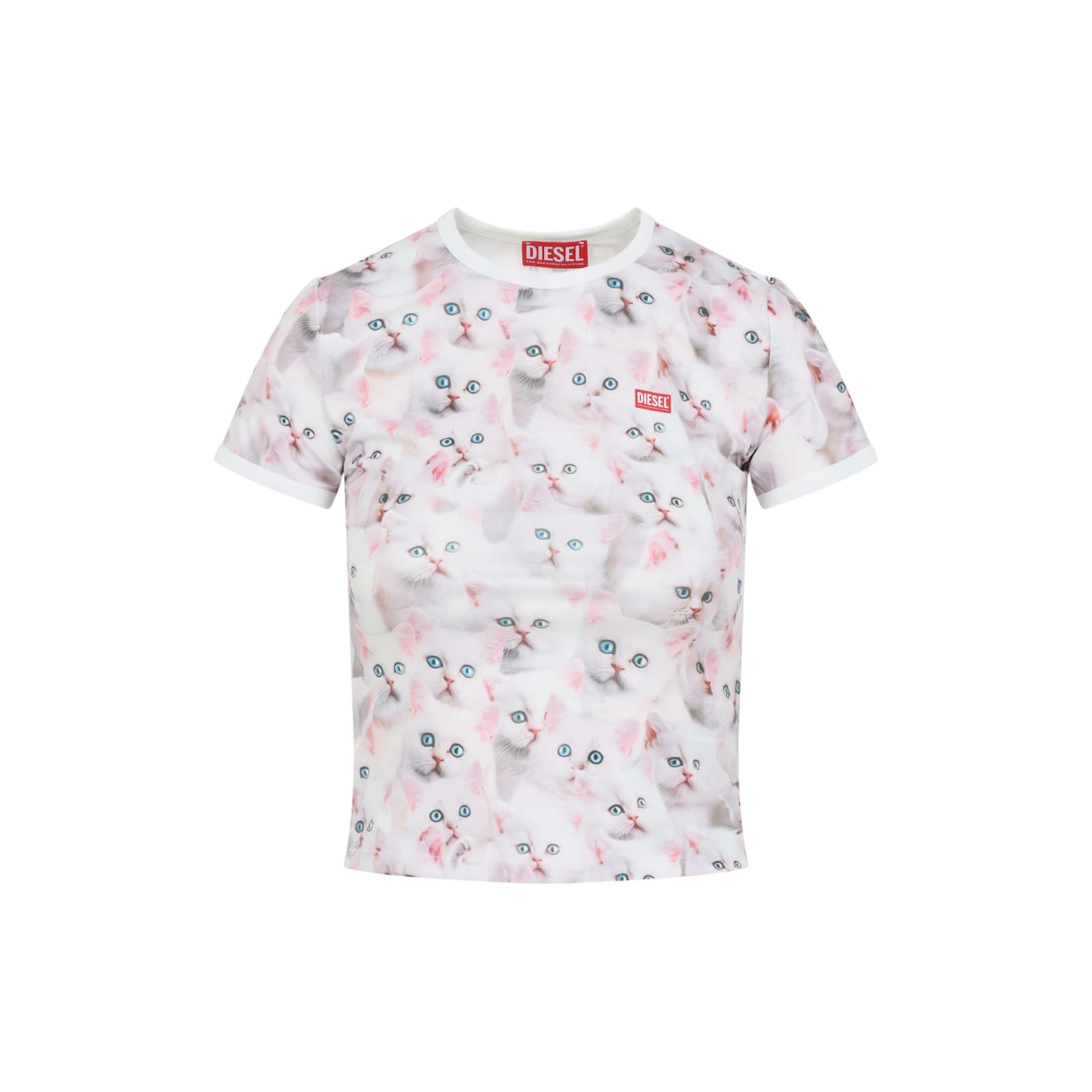 Diesel Cat-print T-shirt With Short Sleeves Throughout In Multi