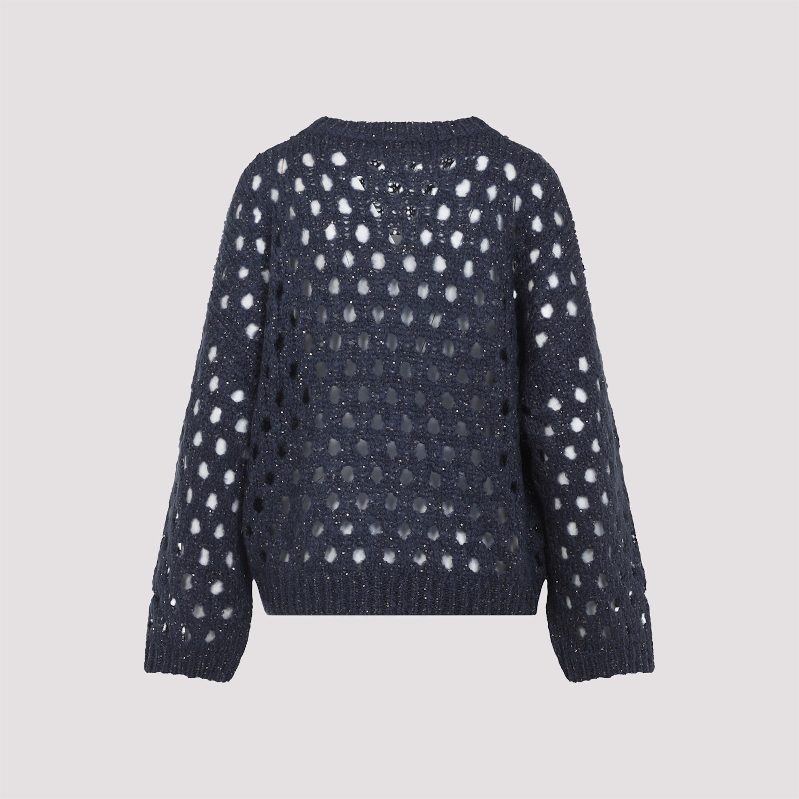 Brunello Cucinelli Metallic Crewneck Knitwear Sheer Texture In Blue
