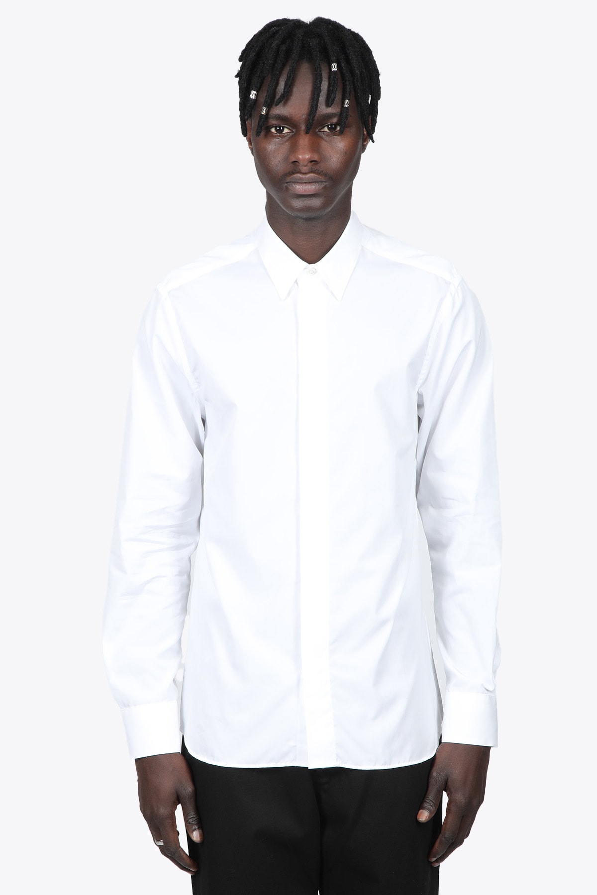 Aglini Bianco White poplin cotton shirt with hidden buttons
