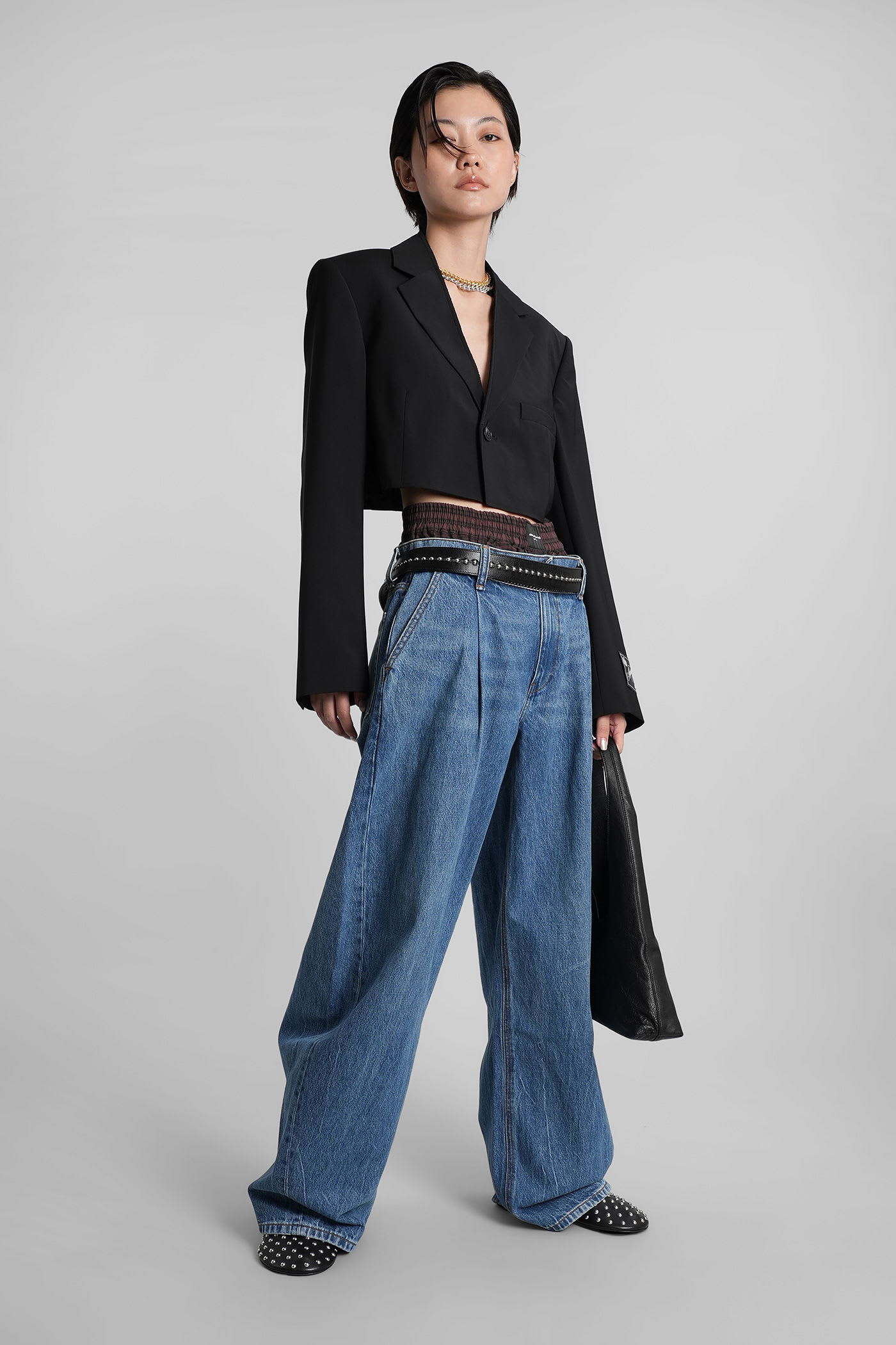 Alexander Wang Cropped Blazer With Chain In Black