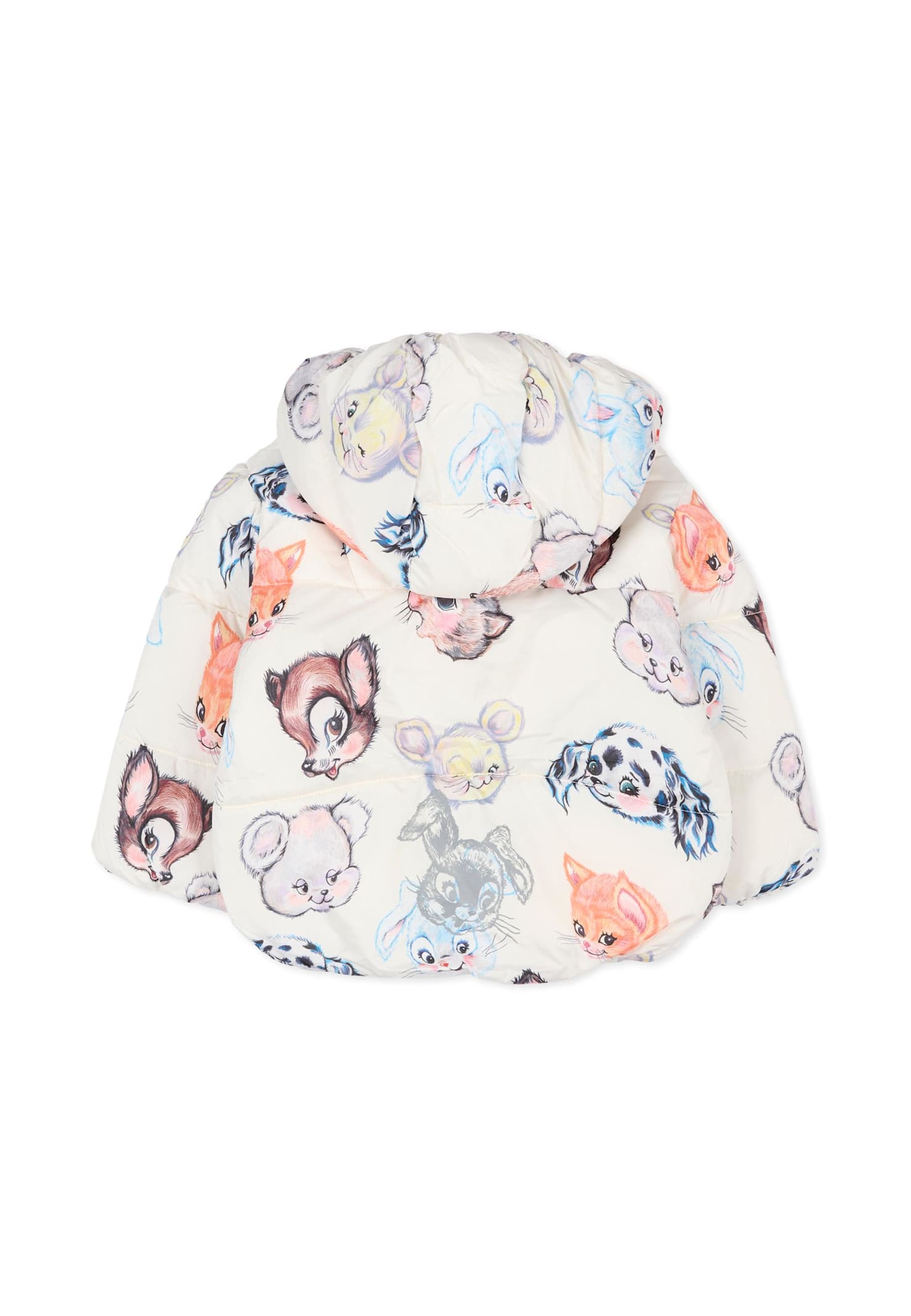 Molo Beige Down Jacket For Baby Girl With Animal Print In Multi