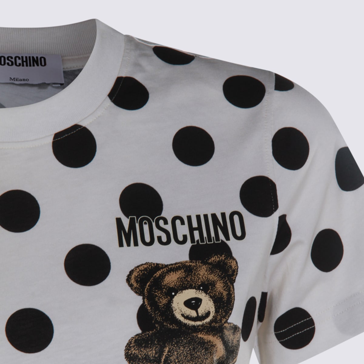 Moschino Polka Dot Graphic Print Short Sleeve Top In White