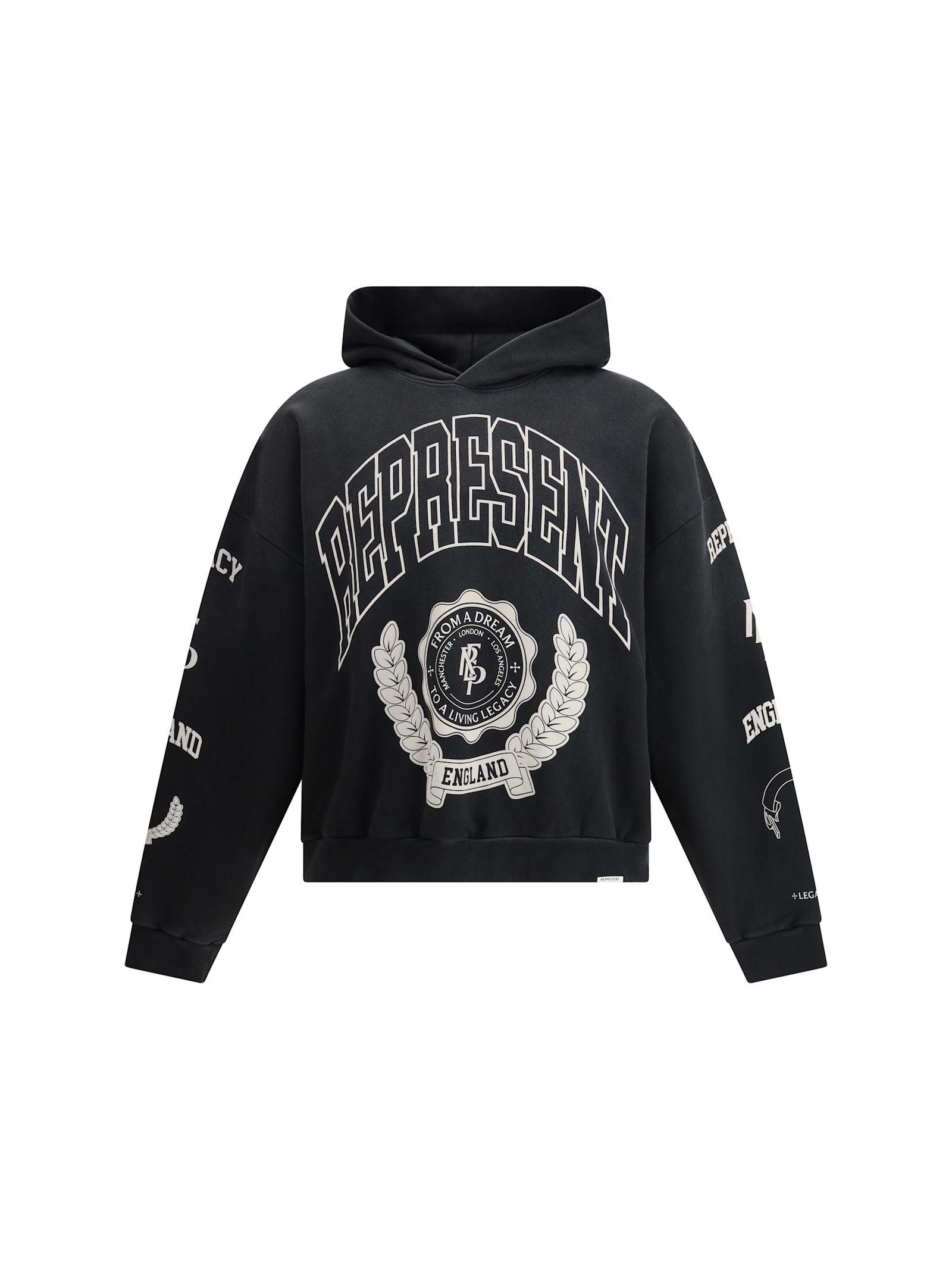 Represent Cotton Hooded Sweatshirt With Distressed Effect In Black