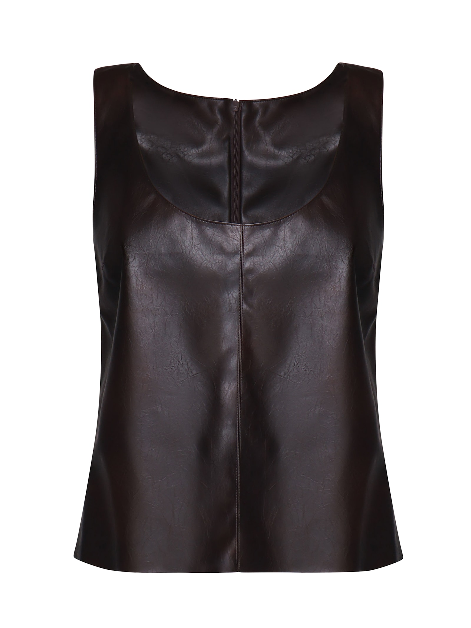 Shop Pinko Capuana Ecoleather Top In Brownish Black