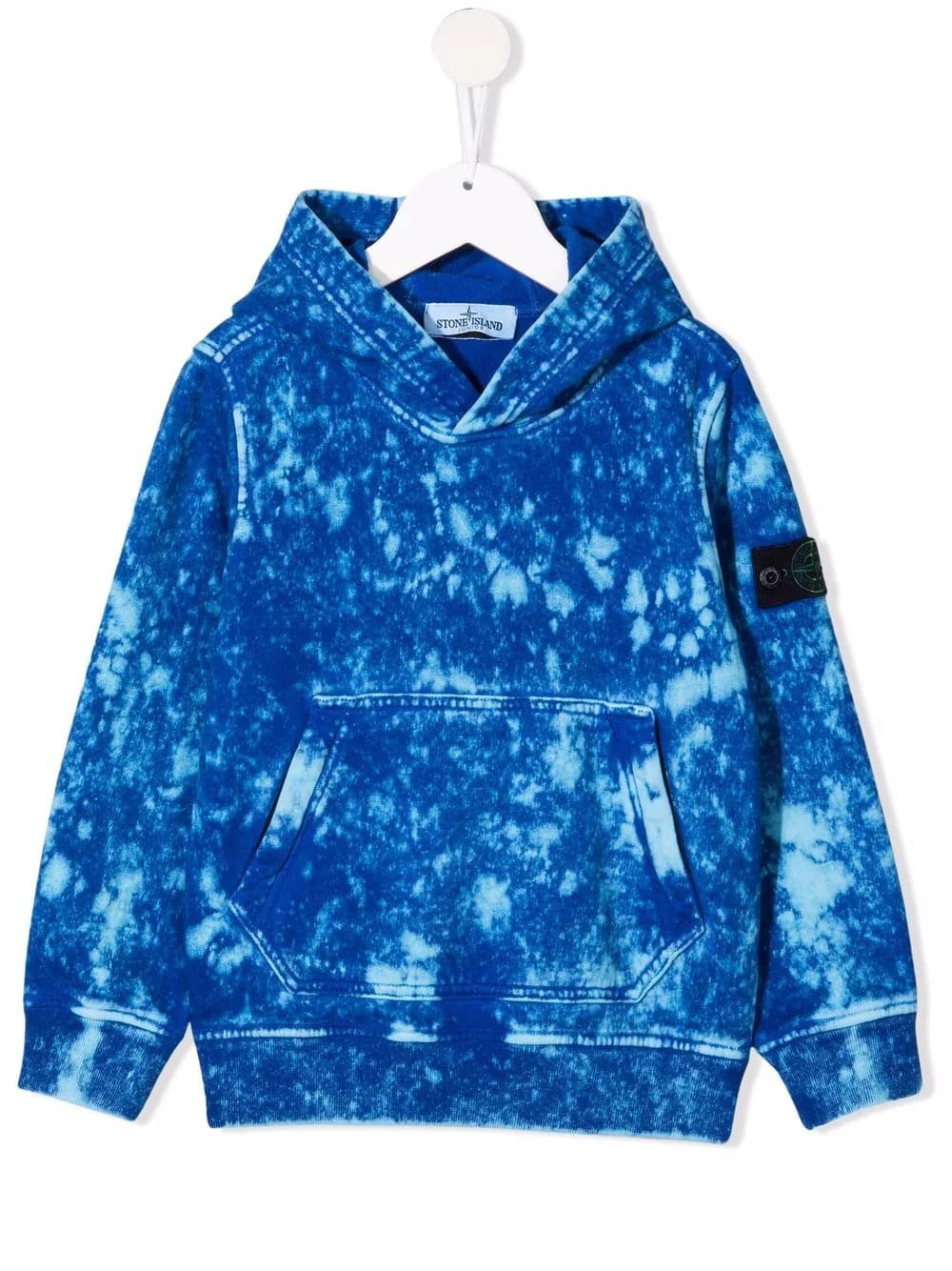 Stone Island Junior Royal Blue Kids Hoodie With Logo Patch And Tie-dye Print