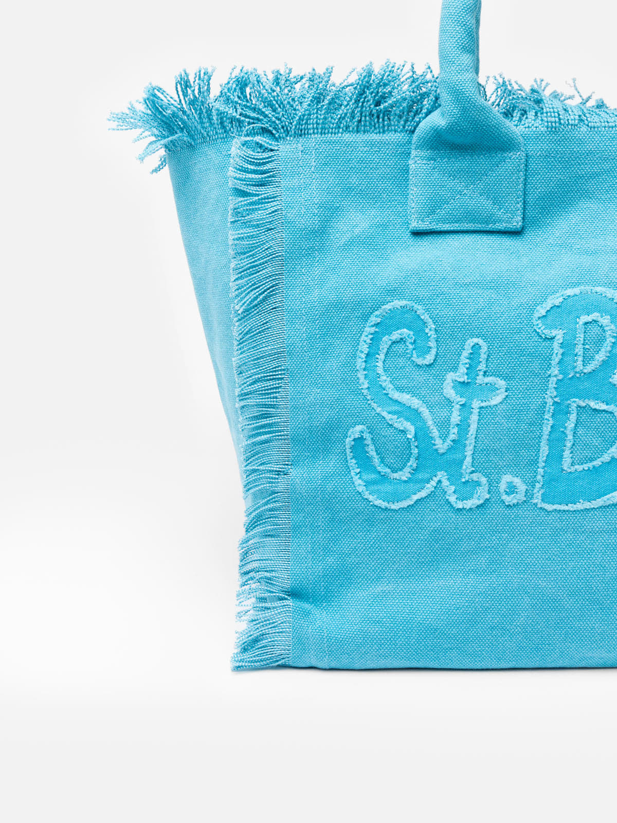 Mc2 Saint Barth Light Blue Cotton Canvas Vanity Tote Bag With Logo Patch In Sky