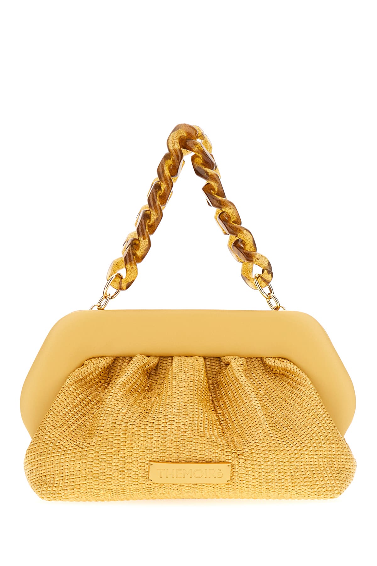 Shop Themoirè Ochre Vegan Leather And Raffia Big Gea Handbag In Chaitea