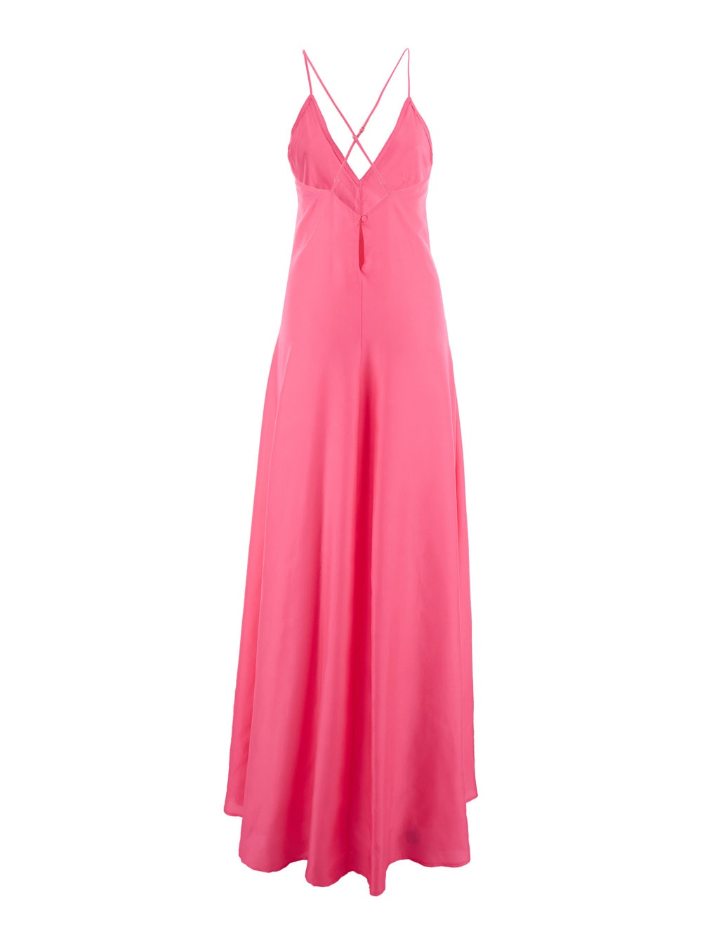 Forte Forte Fuchsia Sleeveless Long Dress With Criss-crossed Spaghetti Straps And Rear Button Closure In Tech Fa