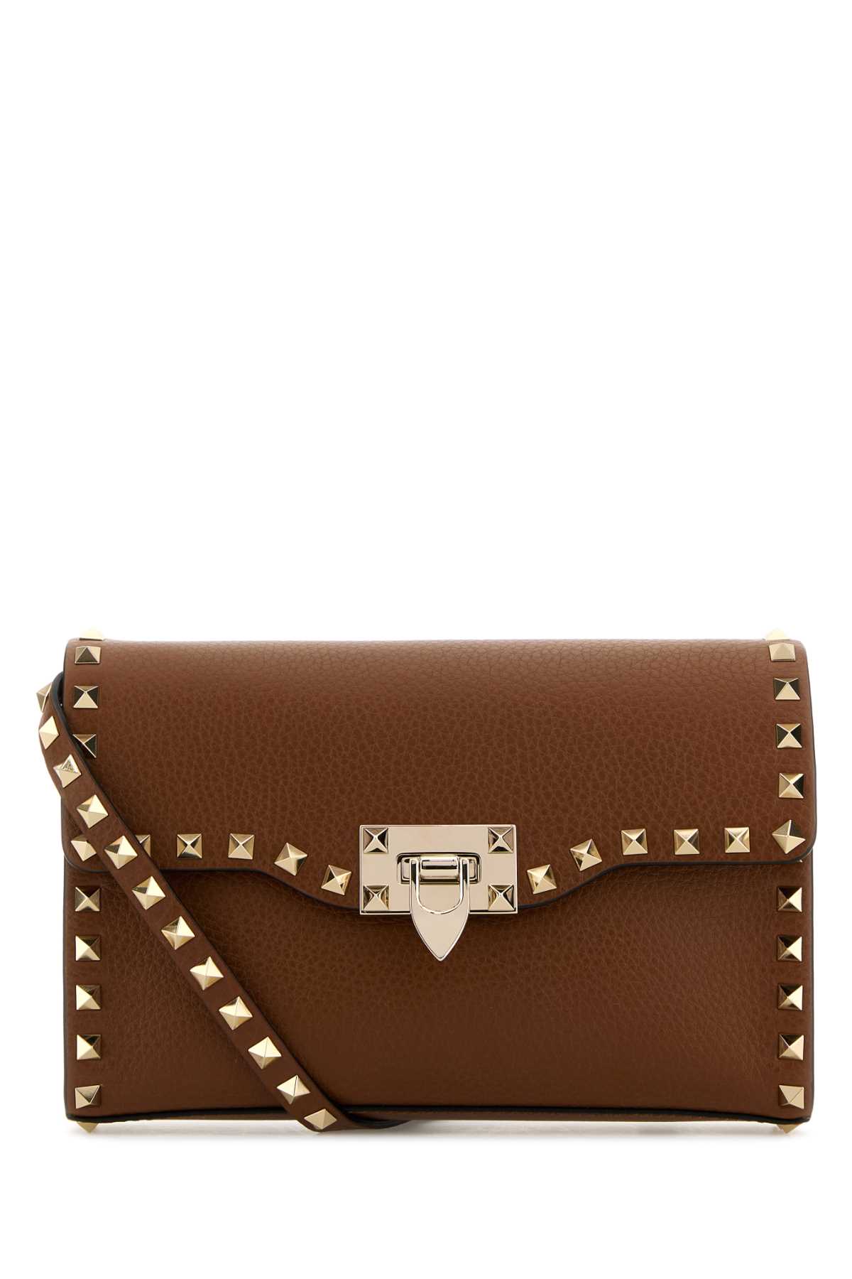 Shop Valentino Brown Leather Small Rockstud Crossbody Bag In Tobacco