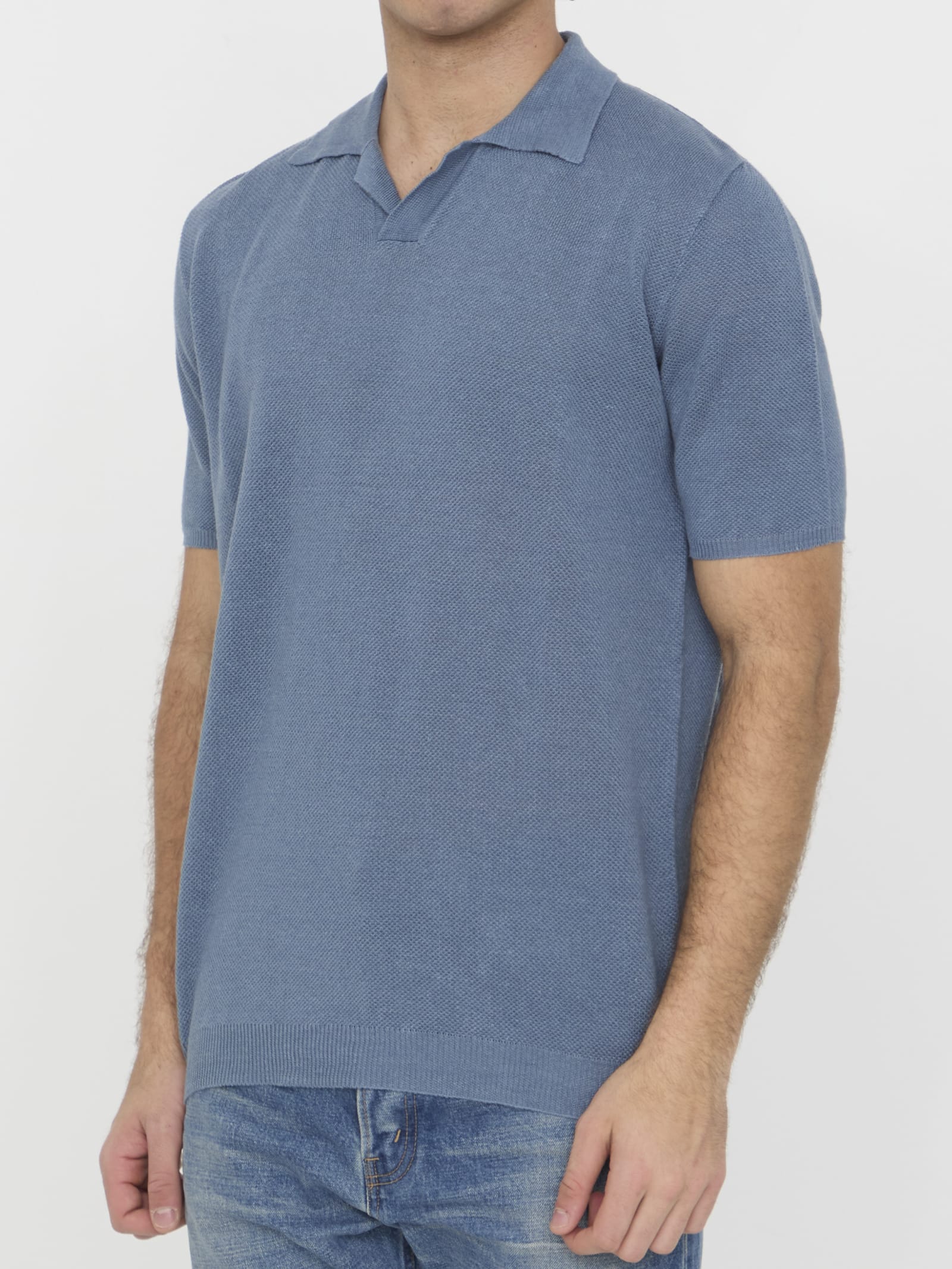 Shop Roberto Collina Linen Polo Shirt In Light Blue