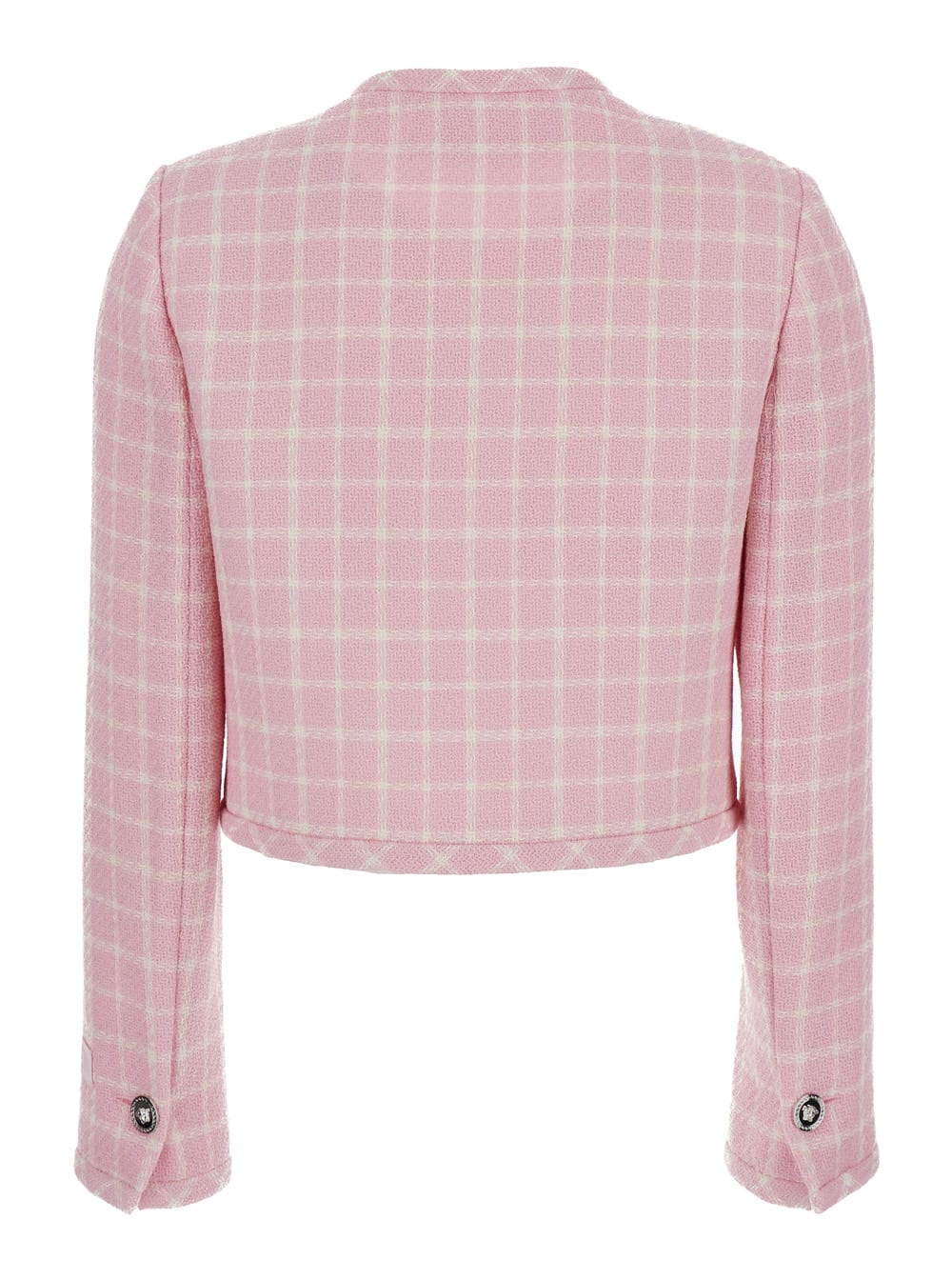 Shop Versace Pink Checked Tweed Jacket With Medusa Head Buttons In Wool Blend Woman