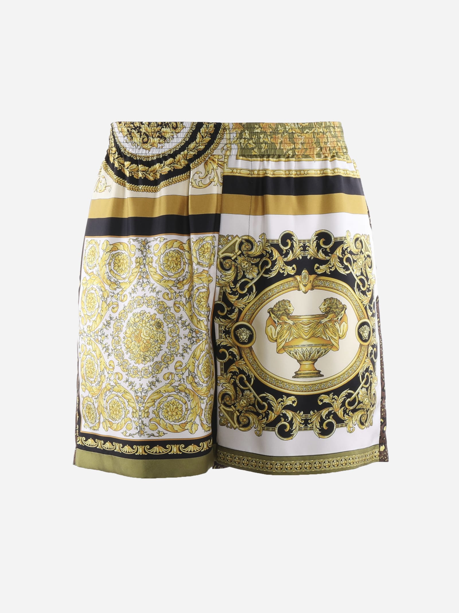 Versace Silk Shorts With Baroque & Animalier All Over Print