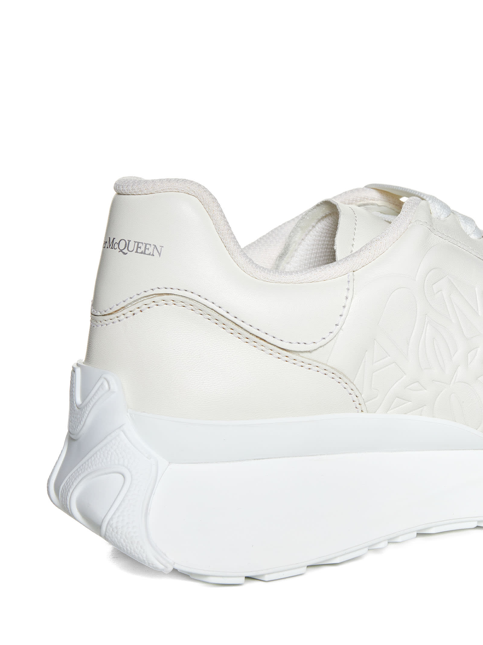 Alexander Mcqueen White Sprint Runner Low Top Leather Sneakers In White/white