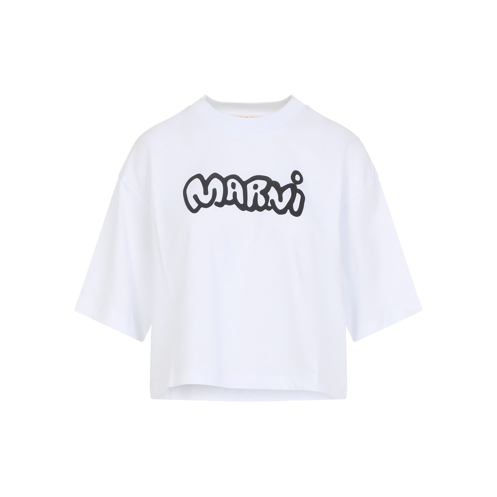 Marni Short Sleeve Boxy Crop Top In White