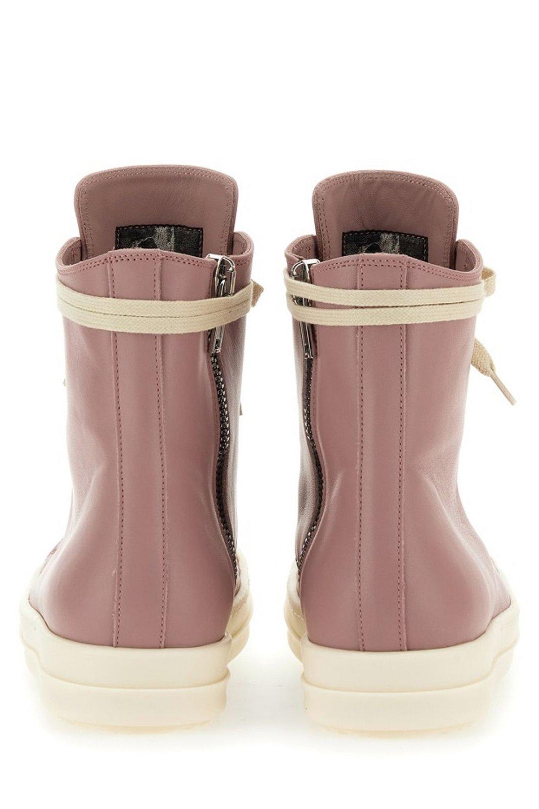 Shop Rick Owens Round-toe High-top Sneakers In Dusty Pink Milk