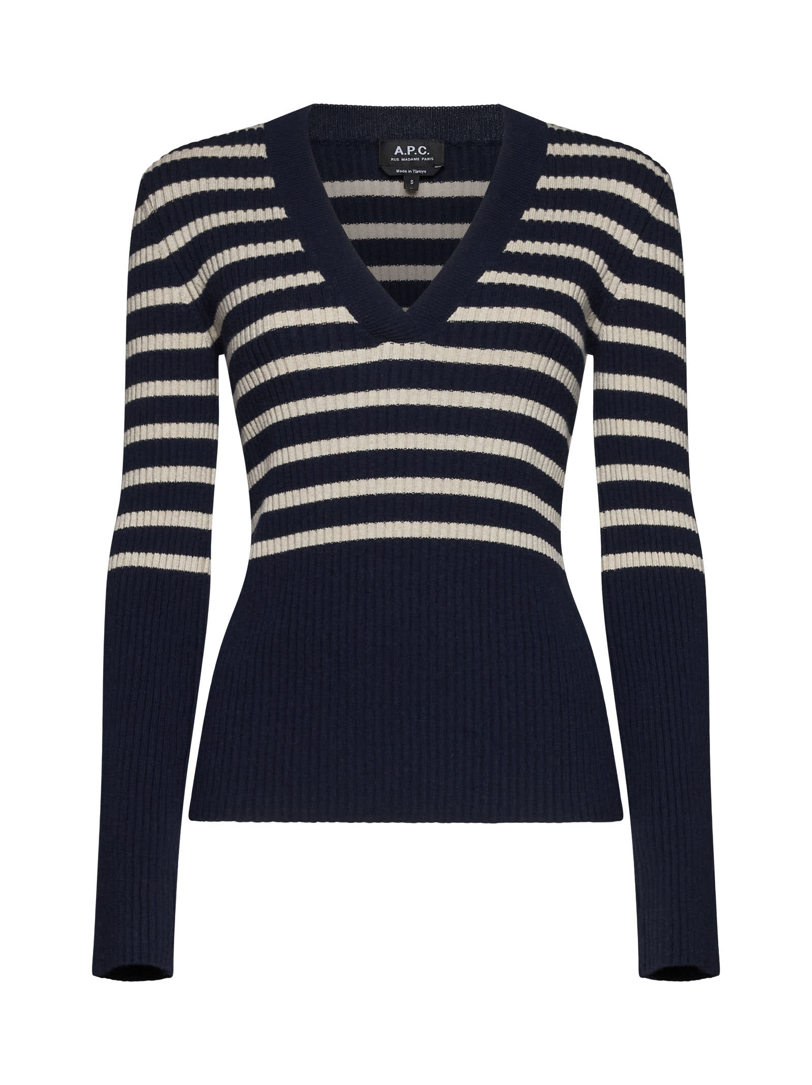 Shop Apc Sweater In Dark Navy/ecru