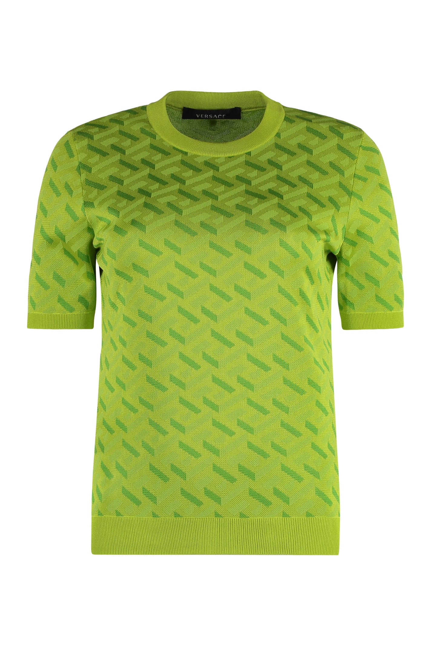 Shop Versace Knitted Silk-blend T-shirt In Green