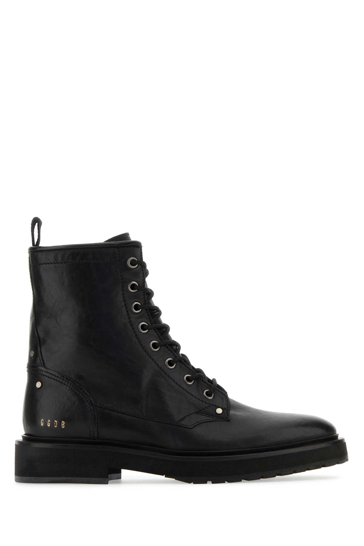Black Leather Combat Ankle Boots