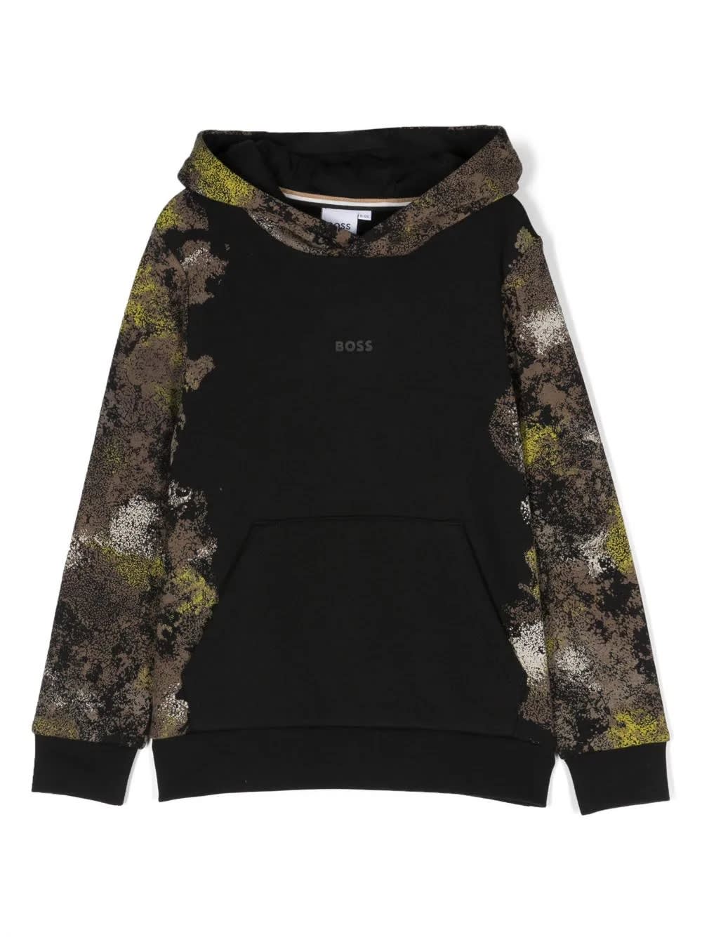 Hugo Boss Kids' Sweatshirt With Camouflage Print In Black