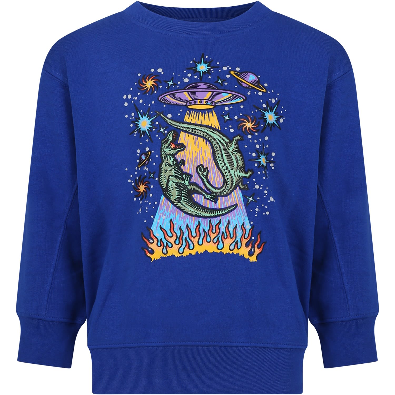 Shop Molo Blue Sweatshirt For Boy With Dinosaur And Ufo