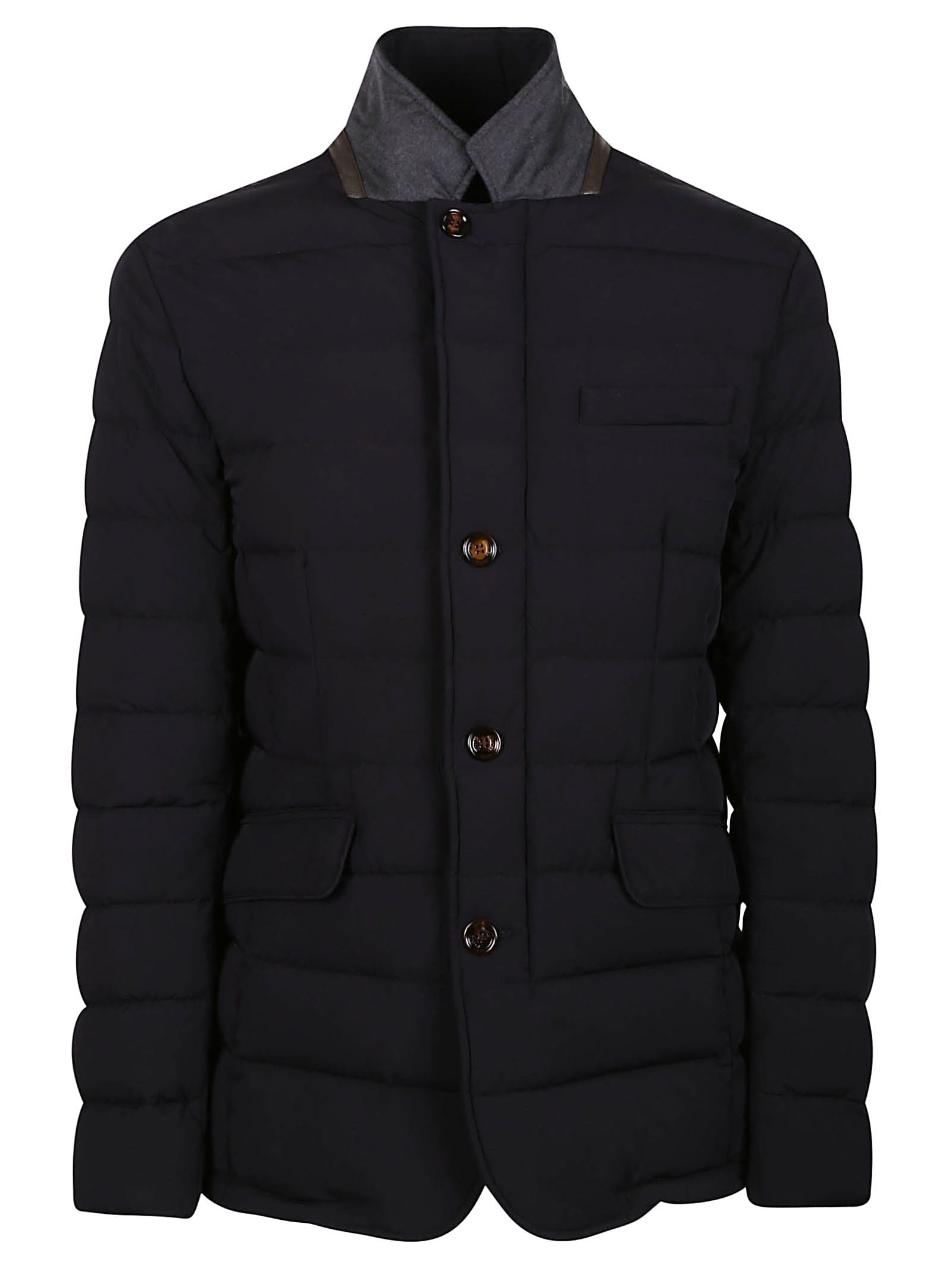 Moorer Padded And Quilted Jacket With Lined Collar In Dark Blue