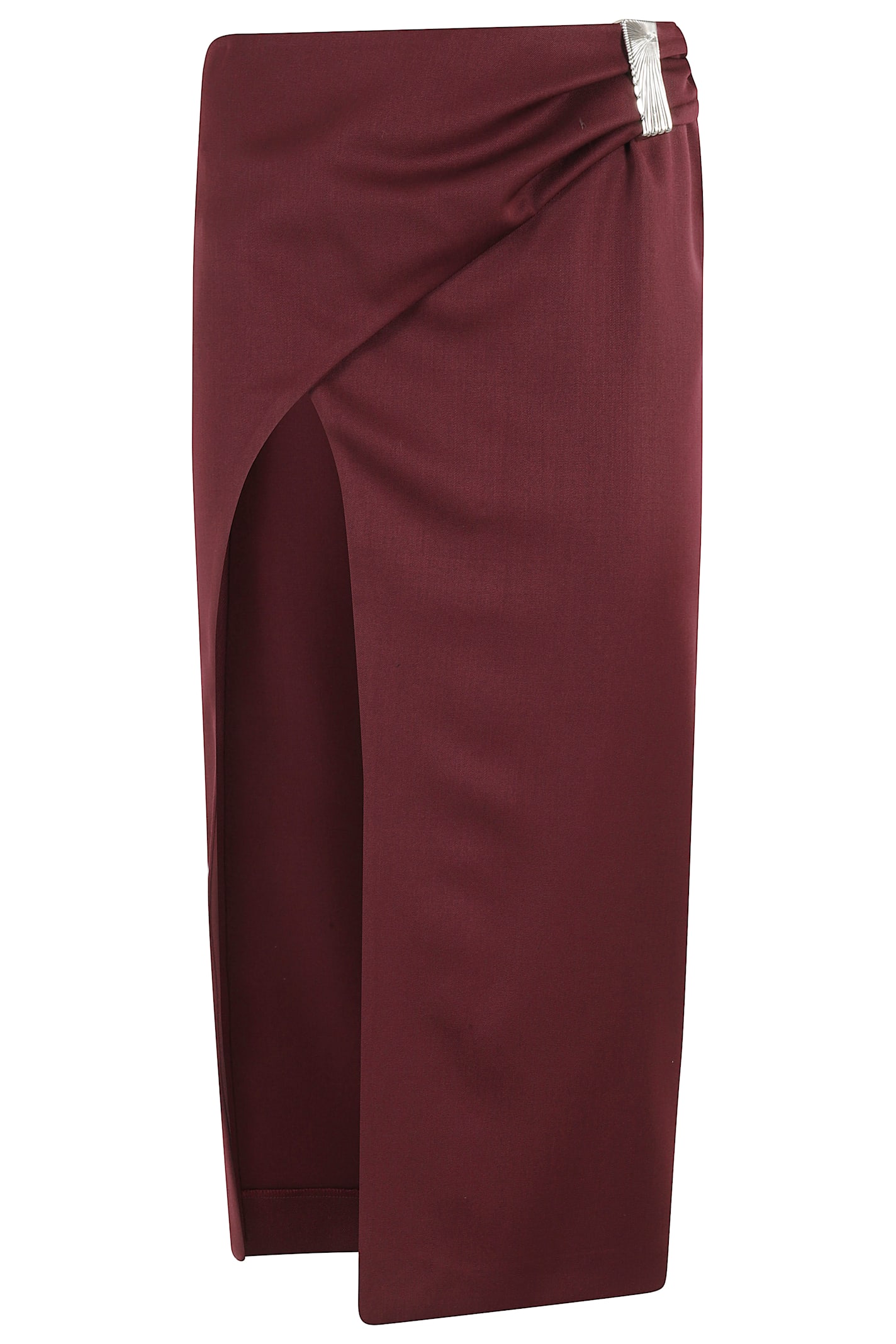 Attico Draped Midi Skirt With Front Slit And Metal In Multi