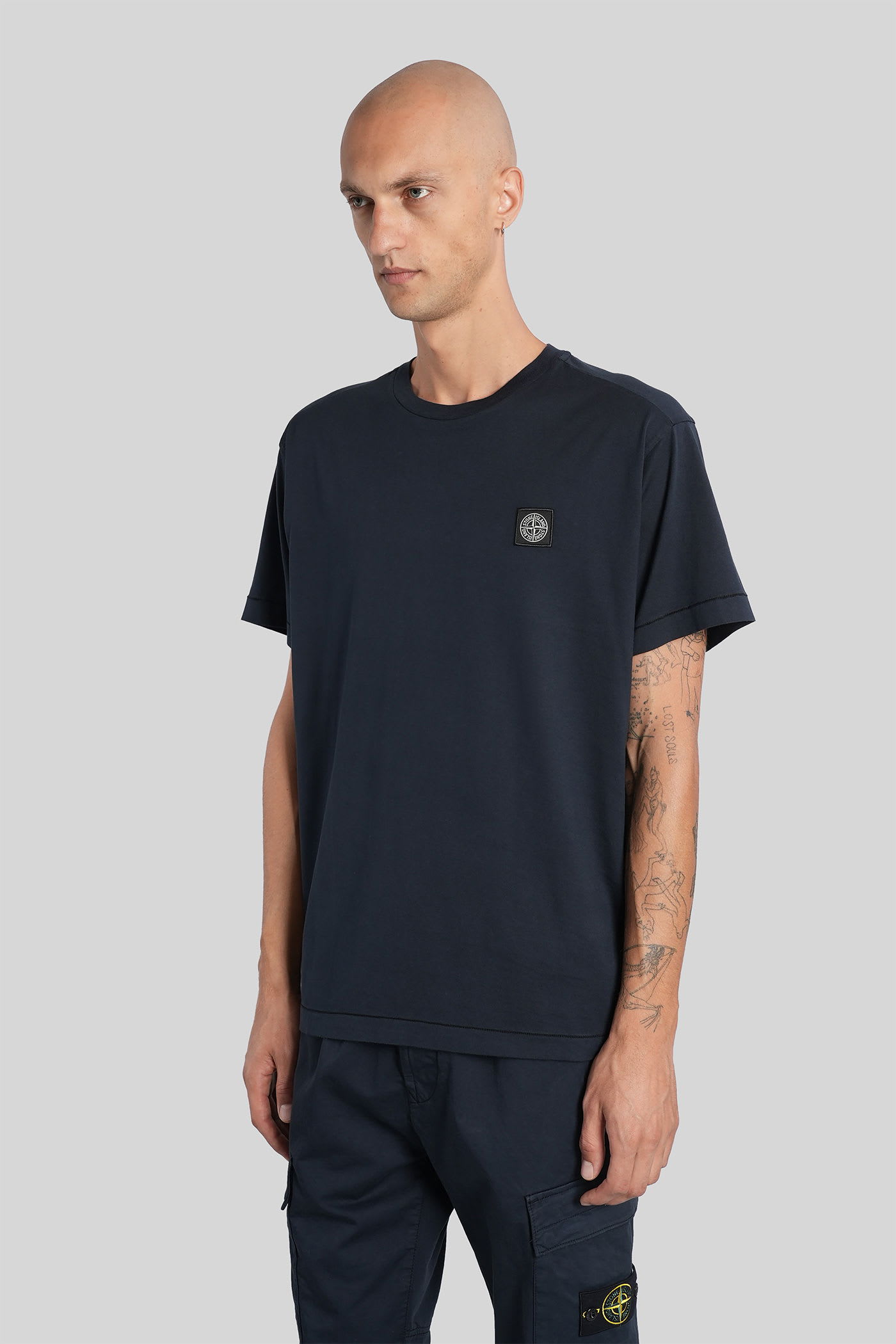 Stone Island Timeless Round Neck T-shirt With Subtle Logo Detail In Blue