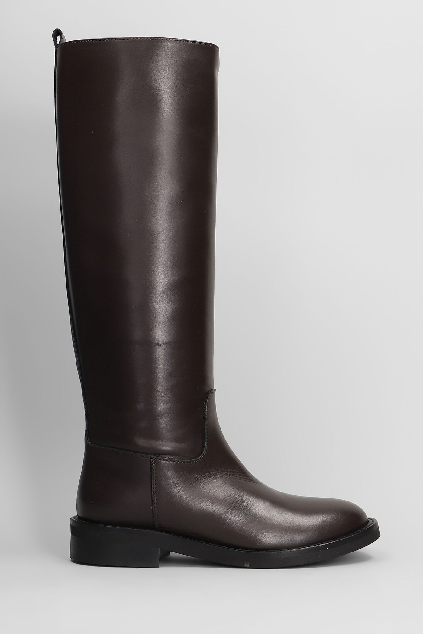Low Heels Boots In Dark Brown Leather
